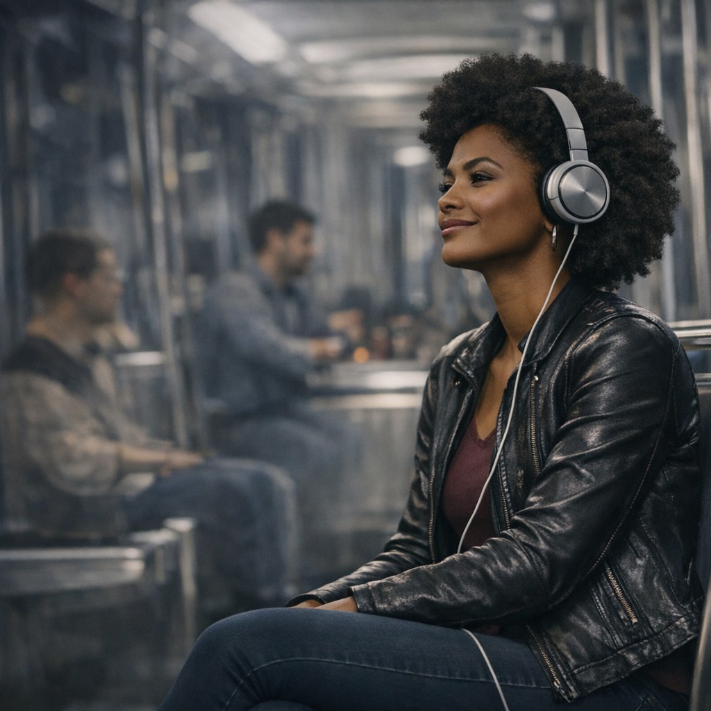 Podcast listener on transit